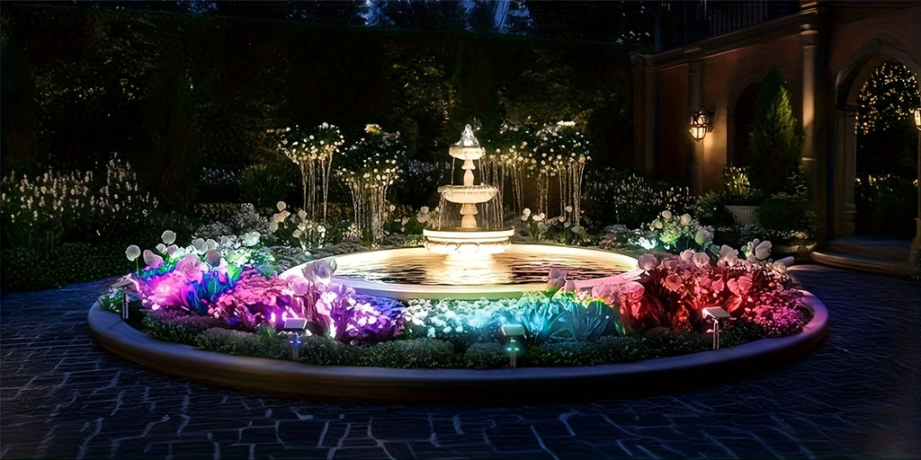 SYVIO Color-Changing Solar Landscape Spotlights with Listed 100 LEDs and Ten Modes, Multicolor Two- to Twelve-Piece Package Labels for Garden Accent Lighting
