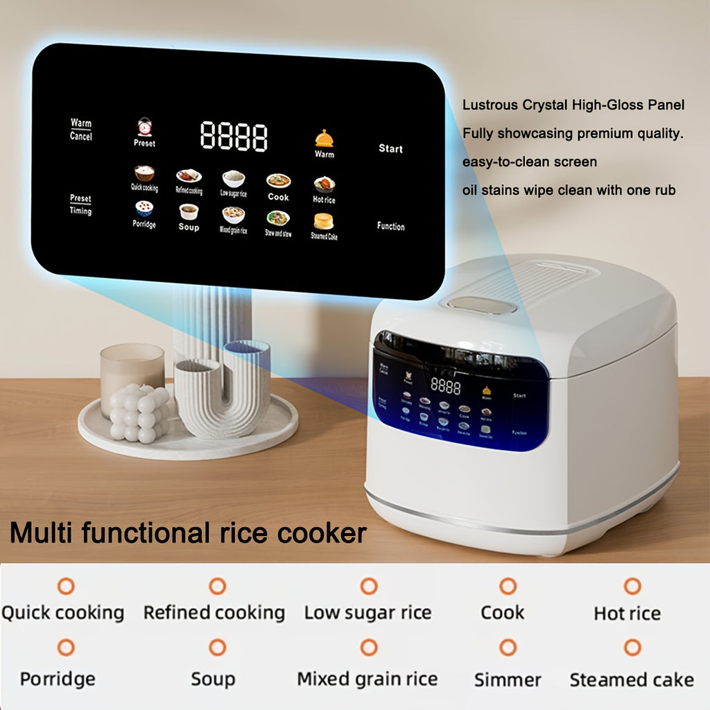 Multifunctional Rice Cooker with Listed 67 Oz Capacity and Ten-in-One Cooking Wording, White, Red or Black Options for Rice, Soup, Oatmeal and Small-Kitchen Meal Planning