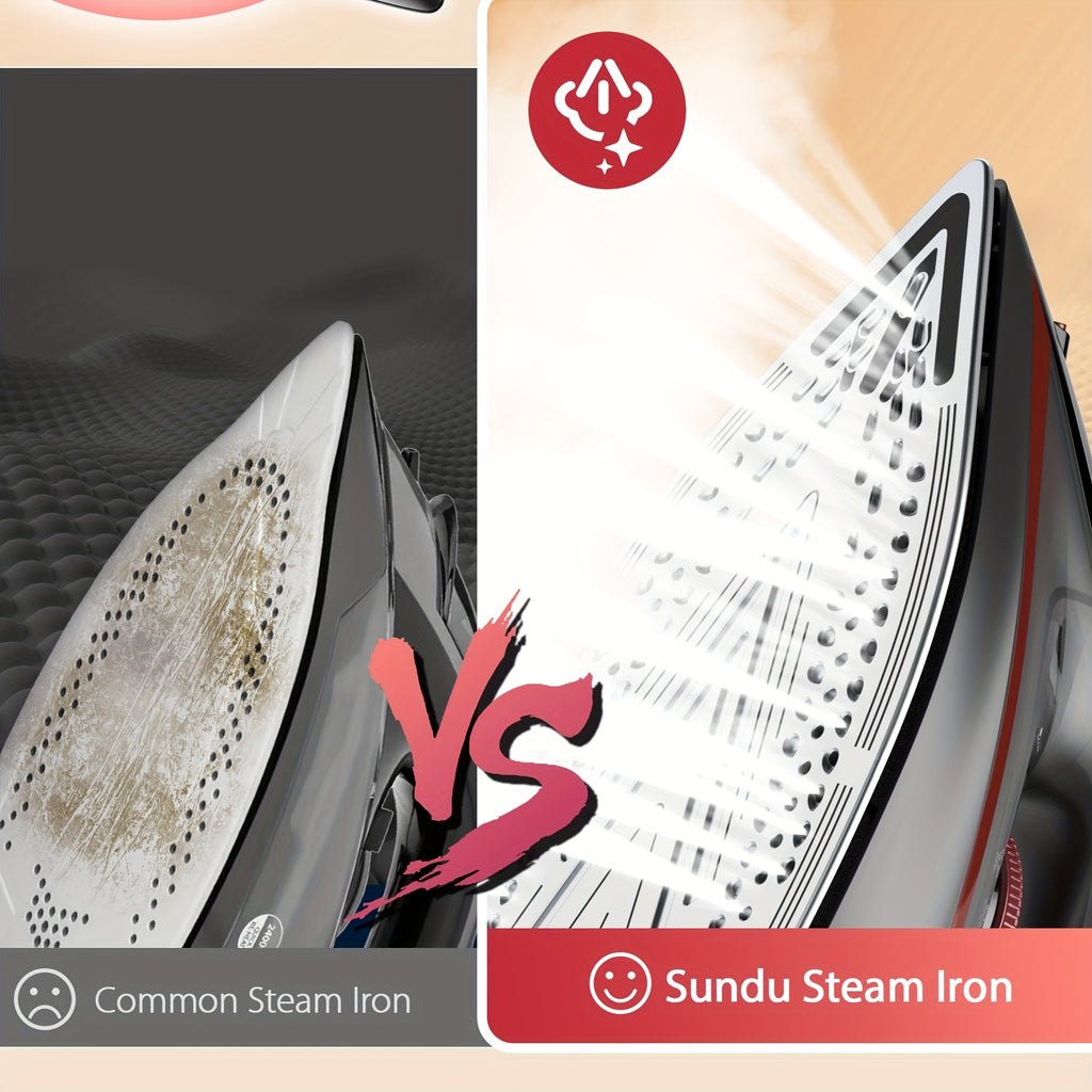 Ceramic Soleplate Steam Iron by Sundu, 1500W Red Clothes Iron with Thermostat Dial, Self-Cleaning and Auto-Off, 11.83oz Capacity Option for Home Garment Care