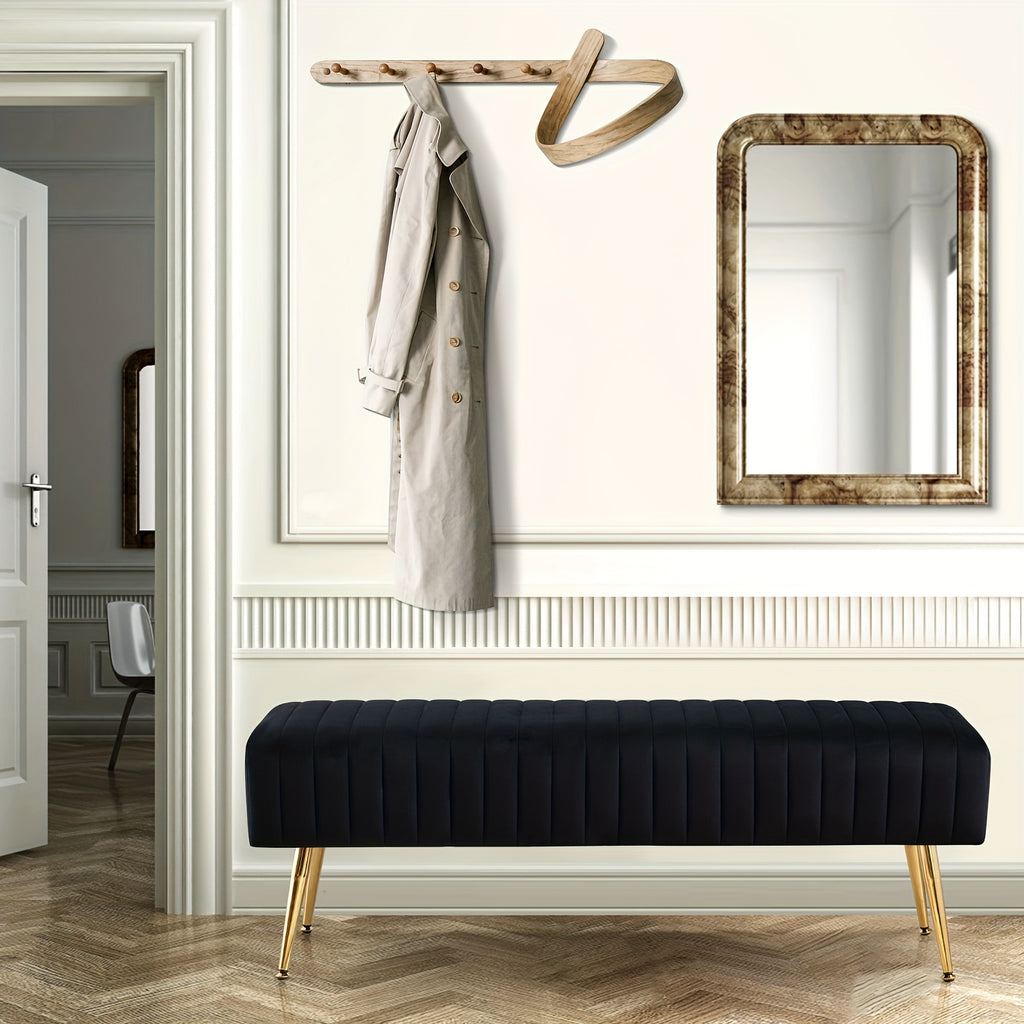 Velvet Entryway Bench with Gold-Plated Legs, 44-Inch Accent Seating for Shoe Changes, Bedroom End-of-Bed Styling and Living Room Footrest Use