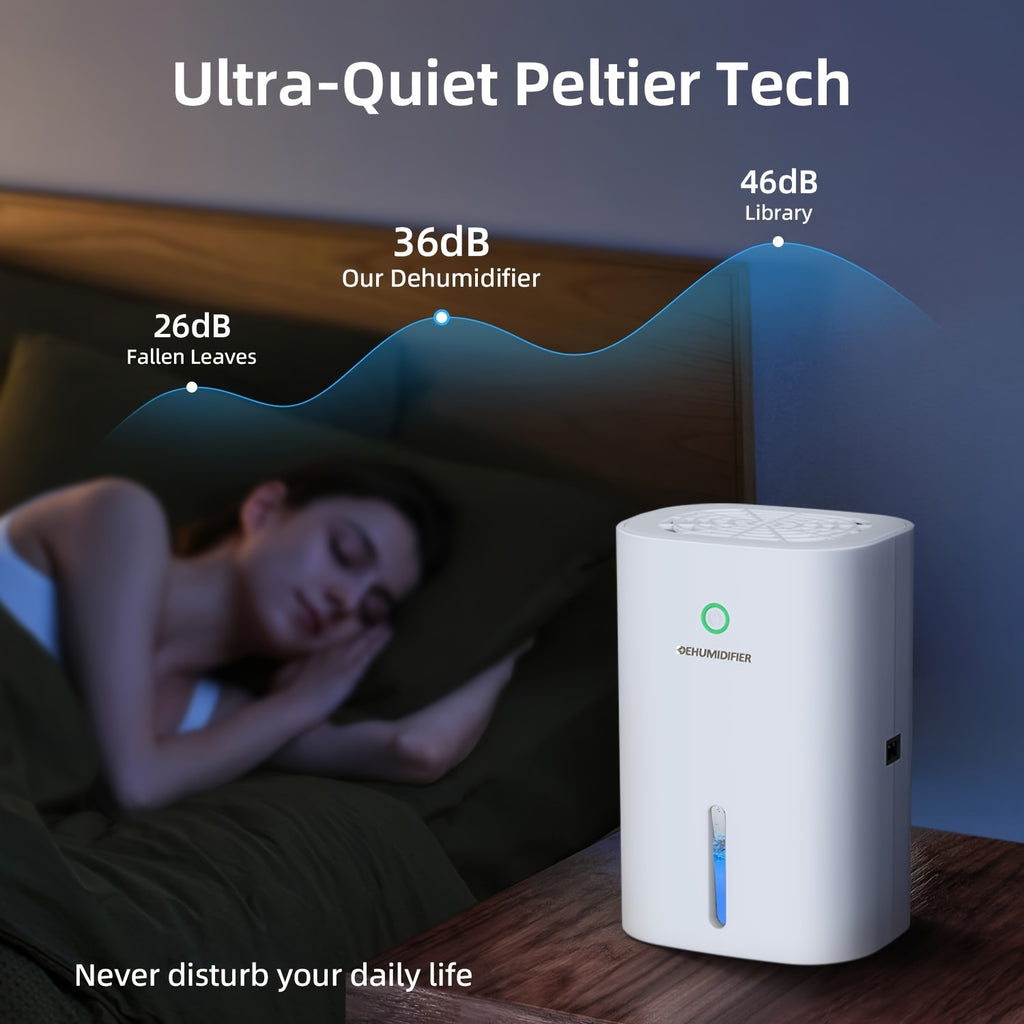 Small Home Dehumidifier with 27oz Water Tank, White Portable Peltier Mini Unit with Full-Tank Auto Shutoff for Bedrooms, Closets and Small Spaces