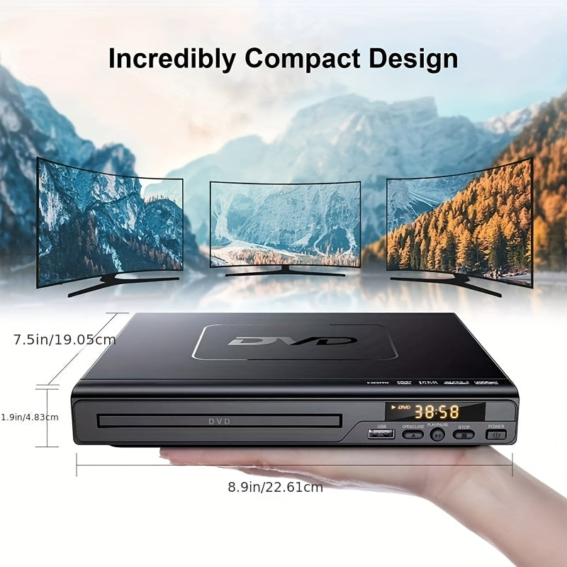 AV Output DVD Player for TV in Black with USB 2.0 Media Playback, Remote Control, Resume Function, CD-R and CD-RW Support and Included Three-in-One AV Cable