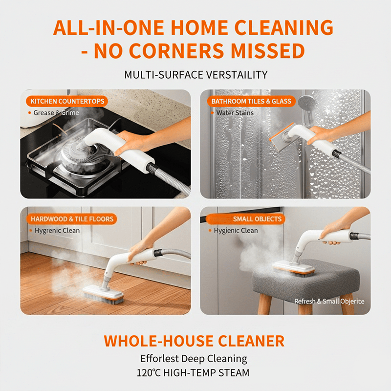 Multi-Function Handheld Steam Cleaner with Listed 38.89 Oz Capacity, White Professional Edition or Basic Version for Compatible Kitchen, Bathroom and Upholstery Surfaces