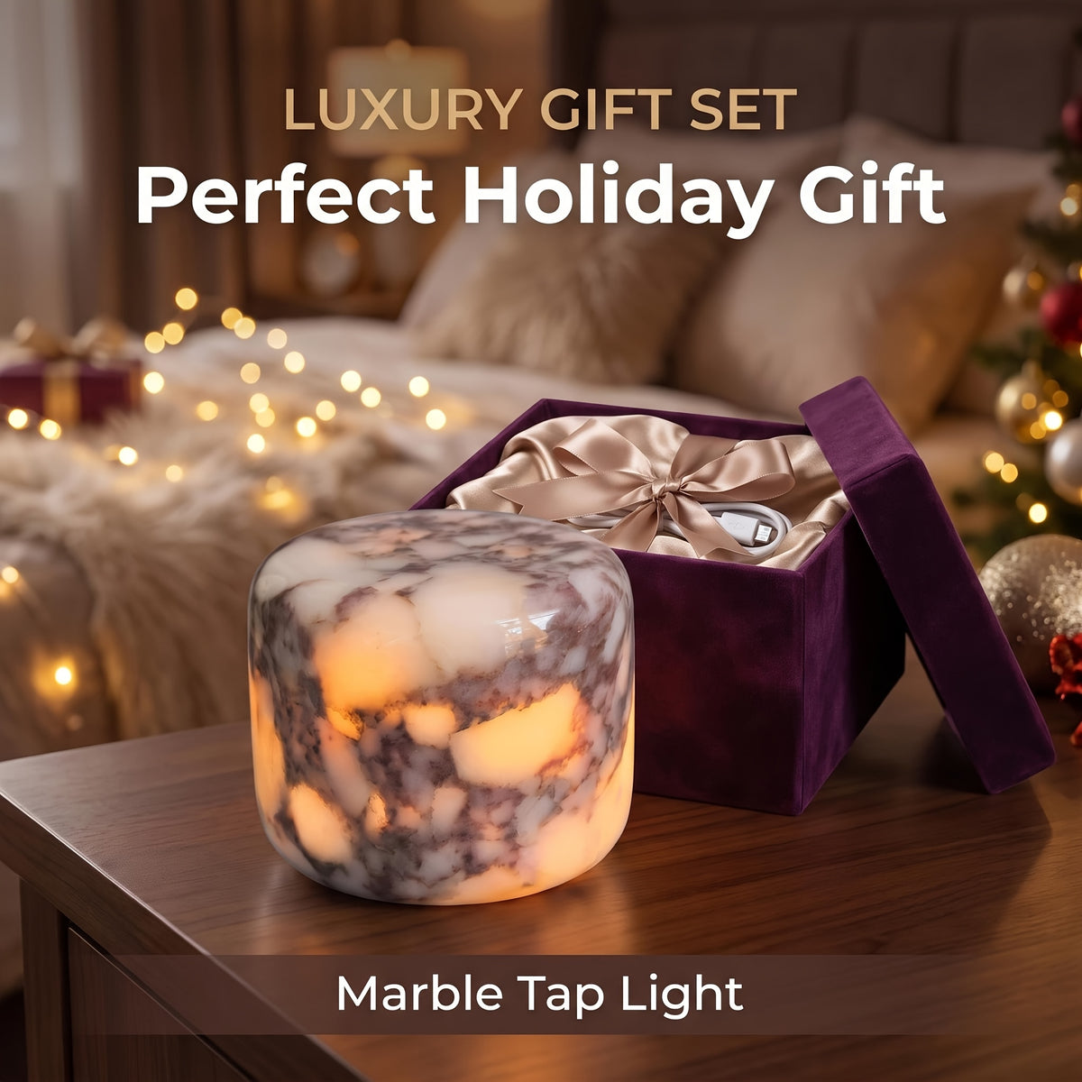 Marble Pattern Rechargeable Table Lamp with Type-C Charging and Warm LED Ambient Lighting, Portable Decorative Bedside Light for Bedroom Nightstands and Home Decor