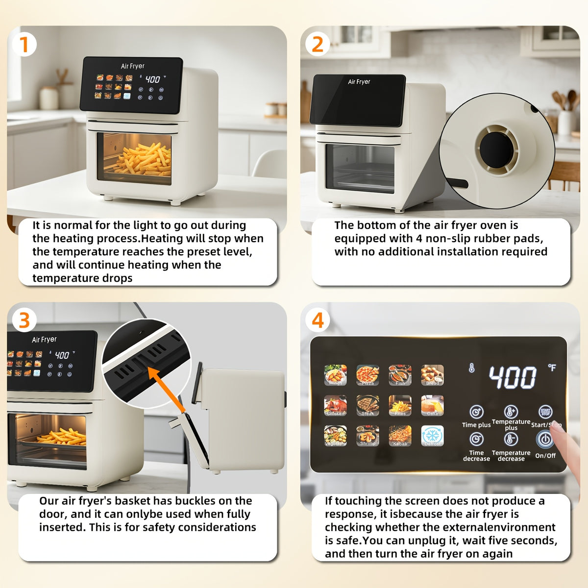 Viewing-Window Air Fryer Oven with Listed 10Qt Capacity, 12-in-1 Cooking Design, Touchscreen Controls and Nonstick Basket in Cream White or Black for Kitchen Use