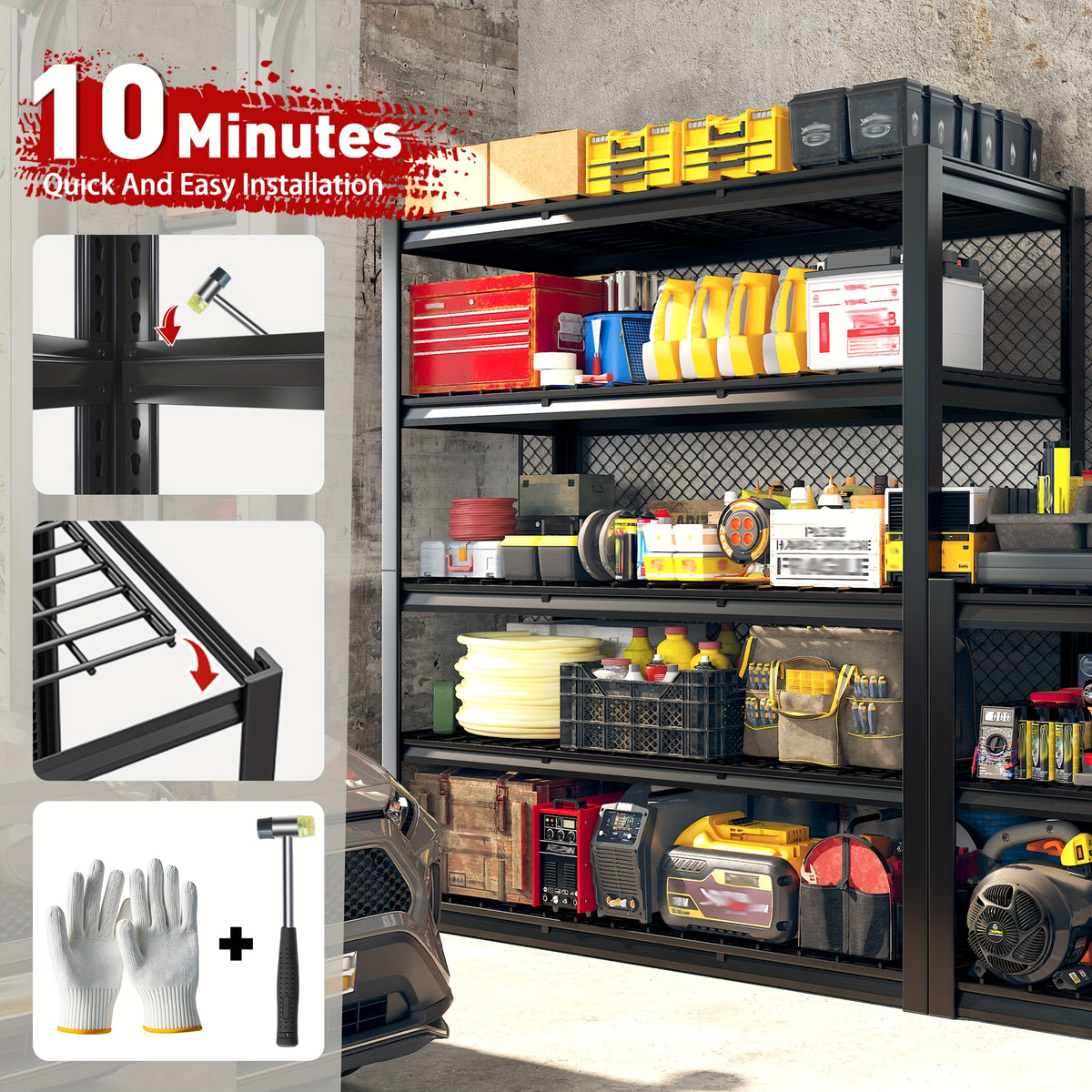 Interlocking Garage Shelving, Adjustable Metal Storage Rack with Listed Five-Tier Design and Multiple Size Options for Pantry, Basement and Utility Room Organization