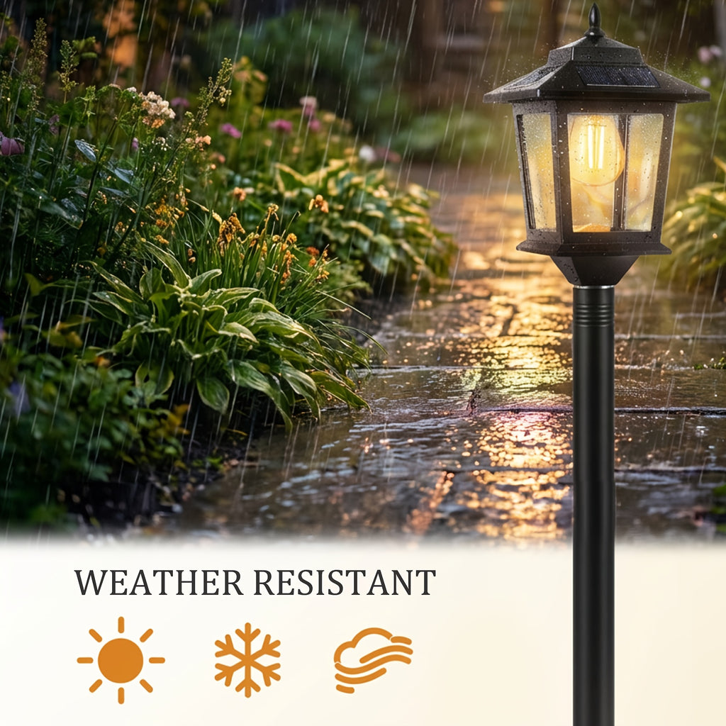Solar Lamp Post Lights Two-Piece Set with Listed 63-Inch Aluminum Design and Warm White Light for Decorative Garden Paths, Front Yards and Seasonal Outdoor Displays