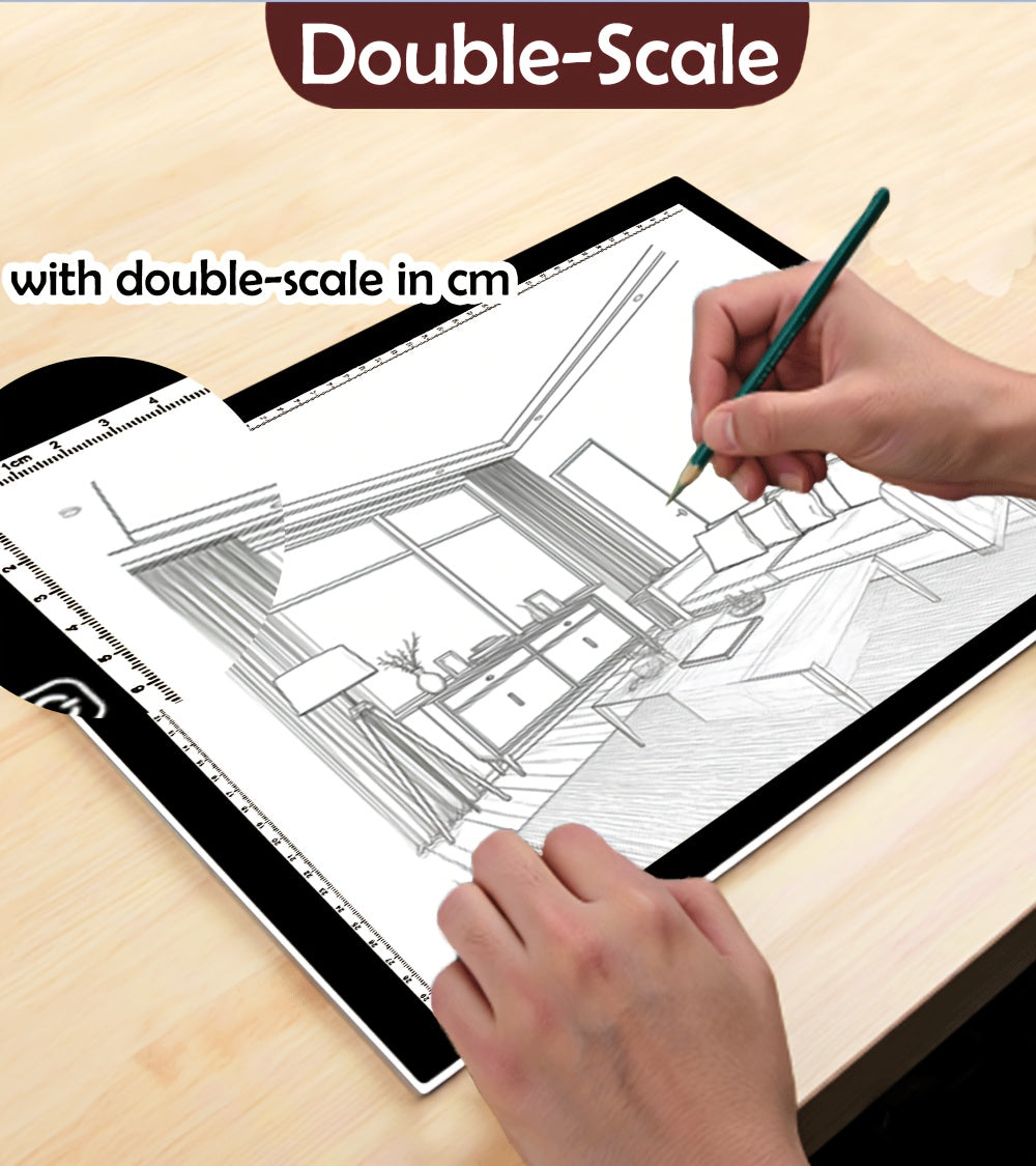 Dual Strip LED Drawing Light Board with Ten-Level Adjustable Brightness and Listed Acrylic Surface, Black Light Pad in Two Sizes for Tracing, Sketching and Diamond Painting
