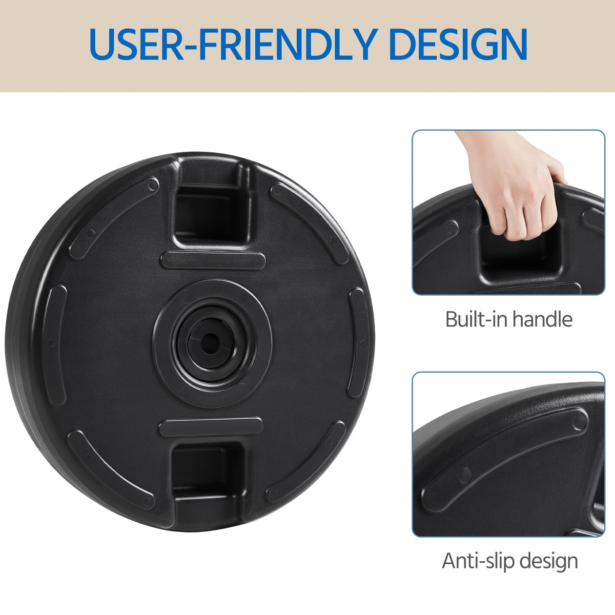 Fillable Patio Umbrella Base with 38mm Opening, Round Plastic Stand for Water or Sand Ballast with Built-In Handle for Garden and Lawn Shade Setups
