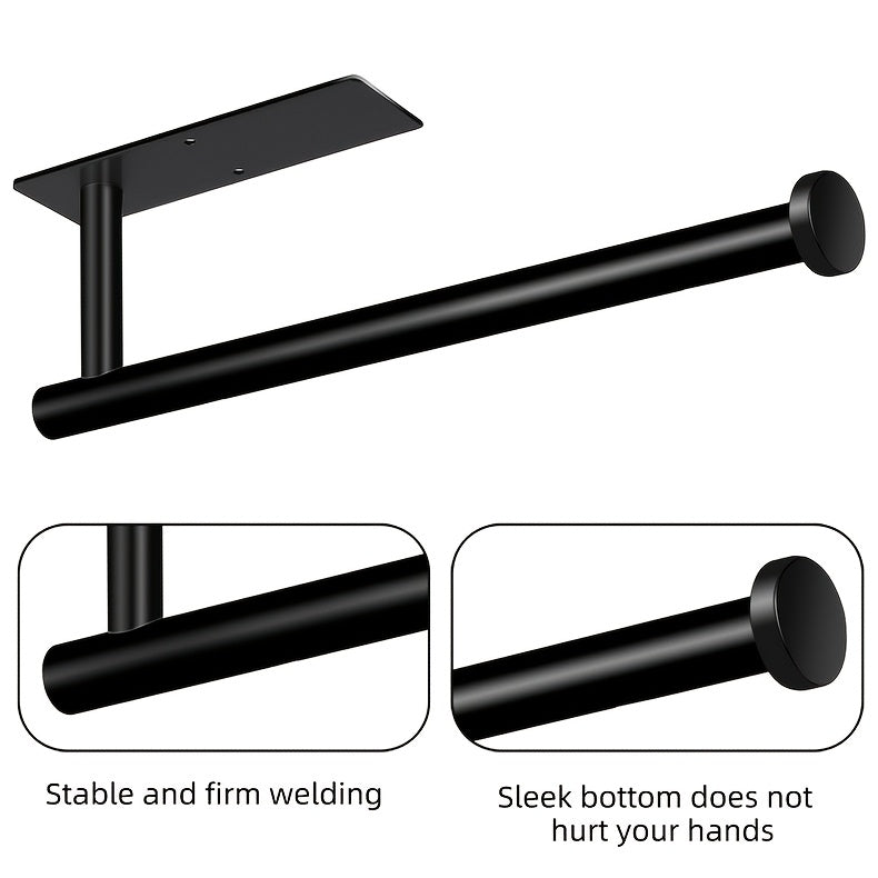 Self-Adhesive Paper Towel Holder in Stainless Steel, Single No-Drill Wall-Mounted Roll Organizer in Silvery or Black for Kitchen and Bathroom Storage