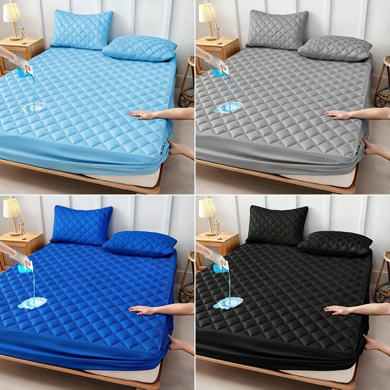 Fitted Mattress Protector with Listed 9–15 Inch Pocket Range, Single Solid-Color Bed Cover in Twin, Full, Queen and King Sizes with Nine Color Labels