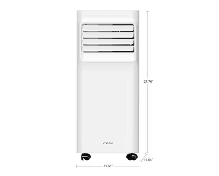Vissani Portable Air Conditioner in White, 115V 3-in-1 Unit with Remote, 24-Hour Timer, Washable Filter and Casters, 5000 or 6000 BTU-Labeled Options
