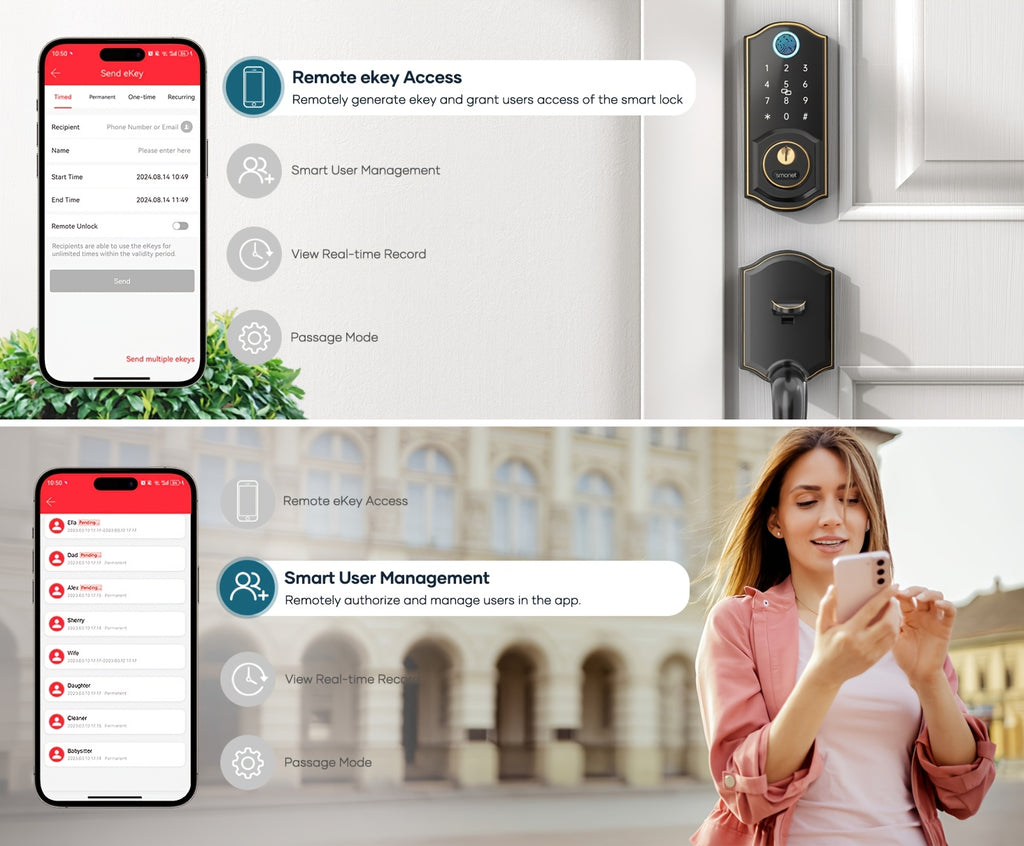 SMONET Fingerprint Deadbolt and Handle Set with Bluetooth, Digital Keypad, Phone App and Auto-Lock Wording, Black, Silvery or Oil Rubbed Bronze Options