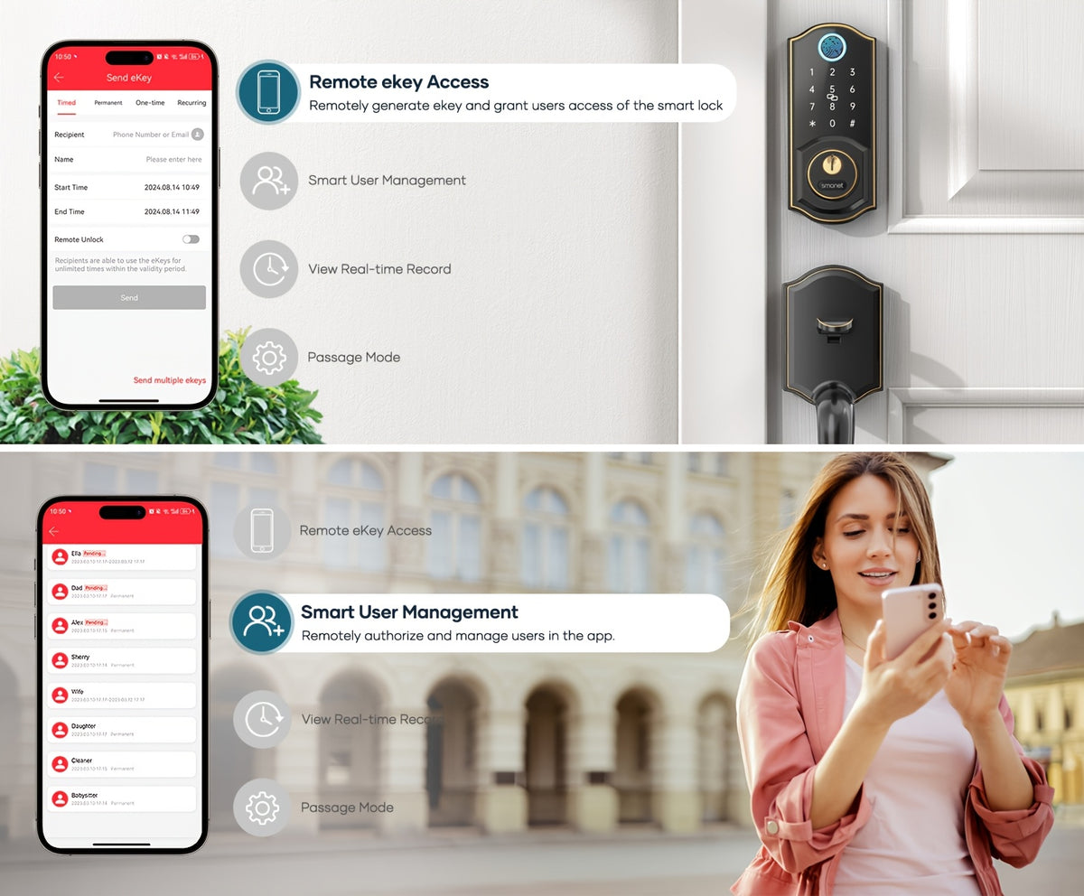 SMONET Fingerprint Deadbolt and Handle Set with Bluetooth, Digital Keypad, Phone App and Auto-Lock Wording, Black, Silvery or Oil Rubbed Bronze Options