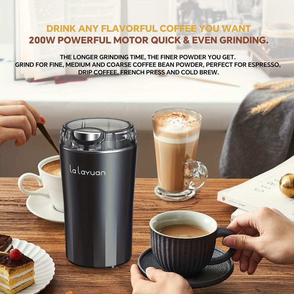 Coffee Bean Grinder with 200W Motor and Stainless Steel Chamber, One-Touch Electric Blade Mill for Home Coffee and Spice Prep, 2.7oz Capacity