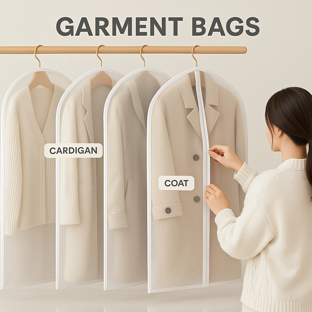 Clear PEVA Garment Bags with Full Zippers, Five-Piece 24 x 55 Inch Clothing Cover Set for Suitable Jackets, Suits and Wardrobe Organization or Travel Storage