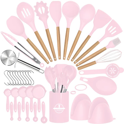 Silicone Cooking Utensil Set, 37 or 44-Piece Kitchen Tool Options in Five Colors for Beginner Cooks, Everyday Meal Preparation and Housewarming Gifts