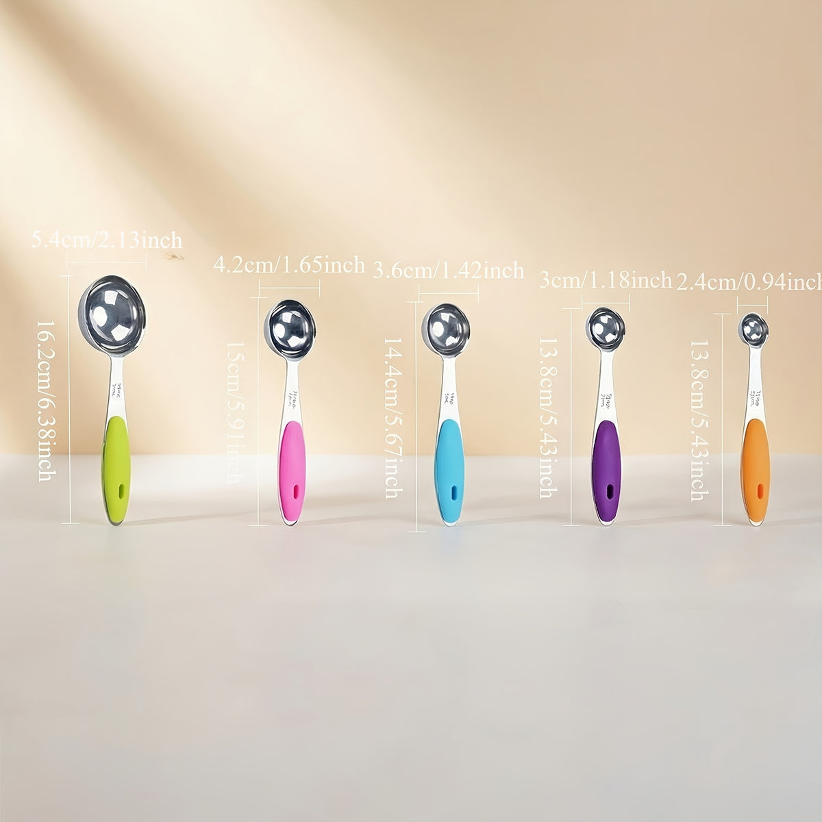 Stainless Steel Measuring Spoon Set with Silicone Handles, Five-Piece Kitchen Measuring Tools in Random Colors for Everyday Home Cooking and Baking Prep