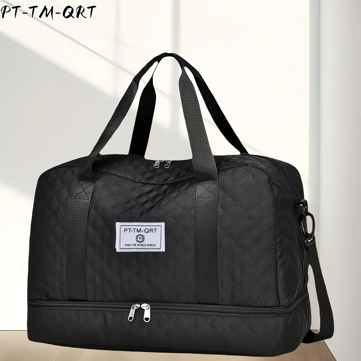 Quilted Travel Tote Bag Set with Detachable Crossbody Strap and Compartment Storage, Woven Fabric Handbag for Gym and Short Trips, 2 or 3-Piece Options