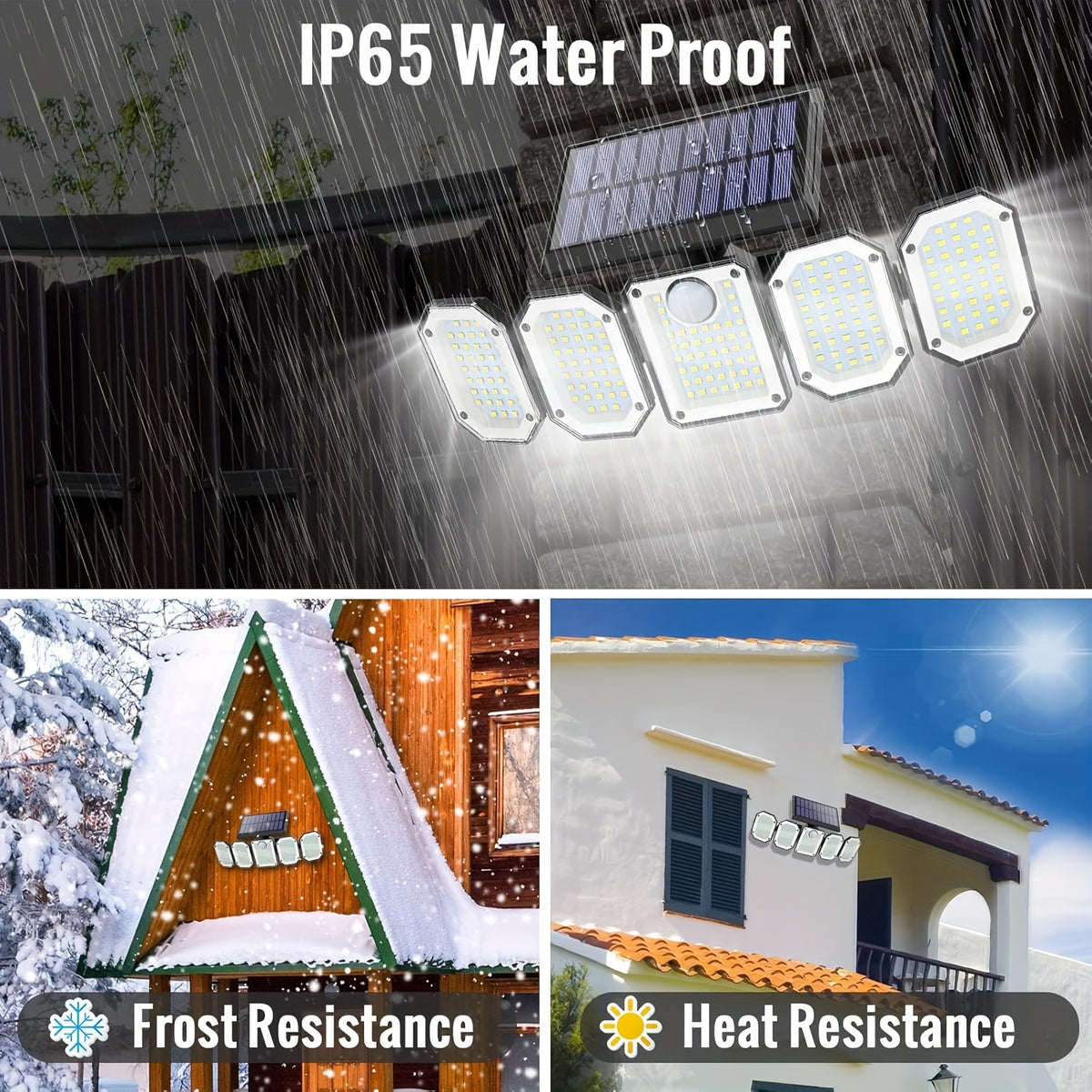 Five-Head Solar Motion Sensor Light with Listed 300 LEDs, 6500K Color Temperature, Remote Control and IP65 Rating, Single-Piece Outdoor Floodlight for Yard and Garage