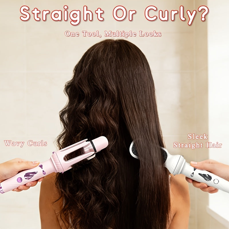 Interchangeable Curling Iron Set 5-in-1 with 25mm and 32mm Wands, Straightening Brush, Wave Styling Head and Root Volumizing Crimper for Home Hair Styling
