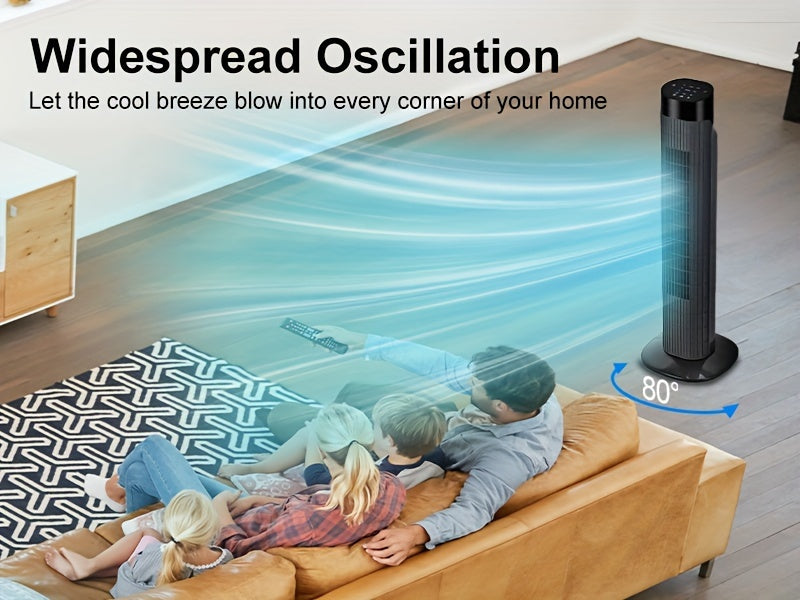 31-Inch Oscillating Tower Fan with Listed Remote Control, Three Speeds and 7.5-Hour Timer, White Option Labels for Bedroom, Living Room and Office Airflow