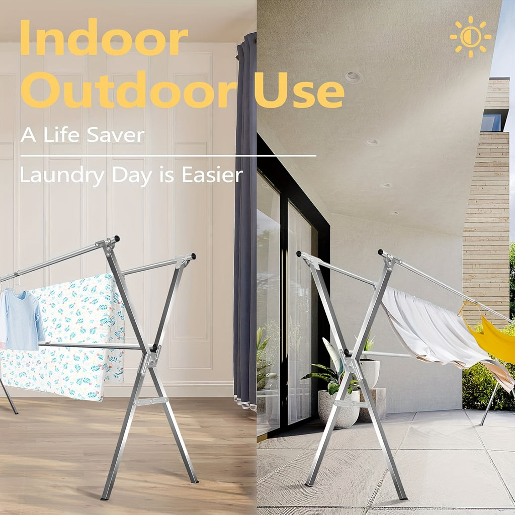 Three-Rod Clothes Drying Rack, Foldable Adjustable Metal Laundry Stand in Three Pole Galvanized Model for Clothing, Blankets and Bedding Air-Drying Routines