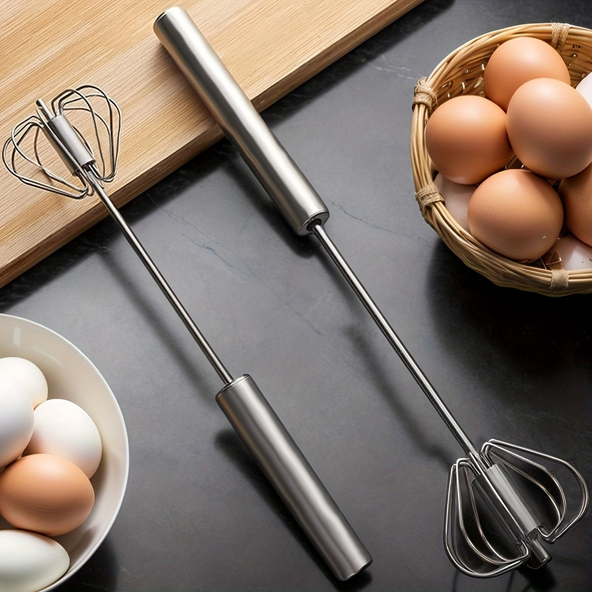 Hand Push Rotary Whisk with Stainless Steel Construction, Listed 13-Inch Size and 2- or 4-Pack Options for Beating Eggs, Frothing Milk and Kitchen Mixing