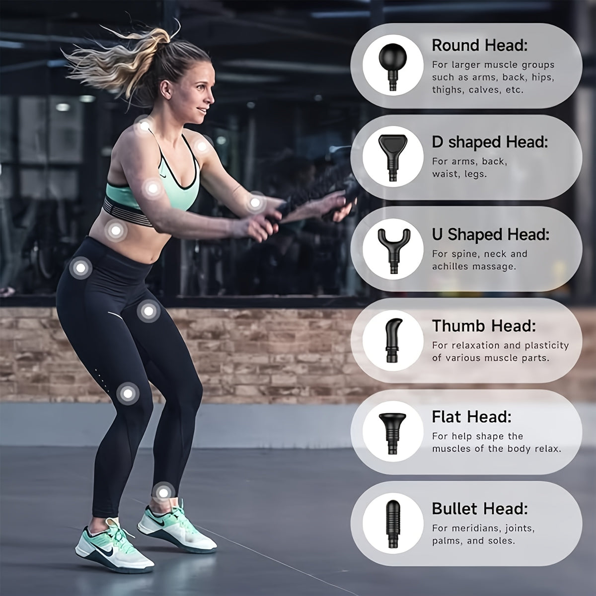 Rechargeable Percussion Massage Gun with 6 Massage Heads, LED Speed and Battery Display, Ergonomic Handheld Design and USB Charging Cable for Home and Gym