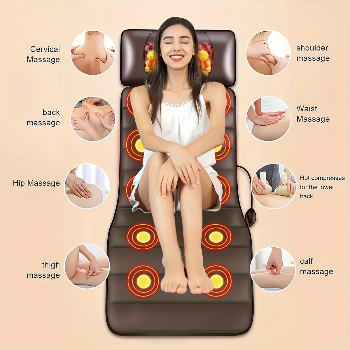 Full Body Heated Massager Set with PU Material, Massage Headrest, Lumbar Pillow and Timer, Optional Leg Massager for Home and Office Relaxation