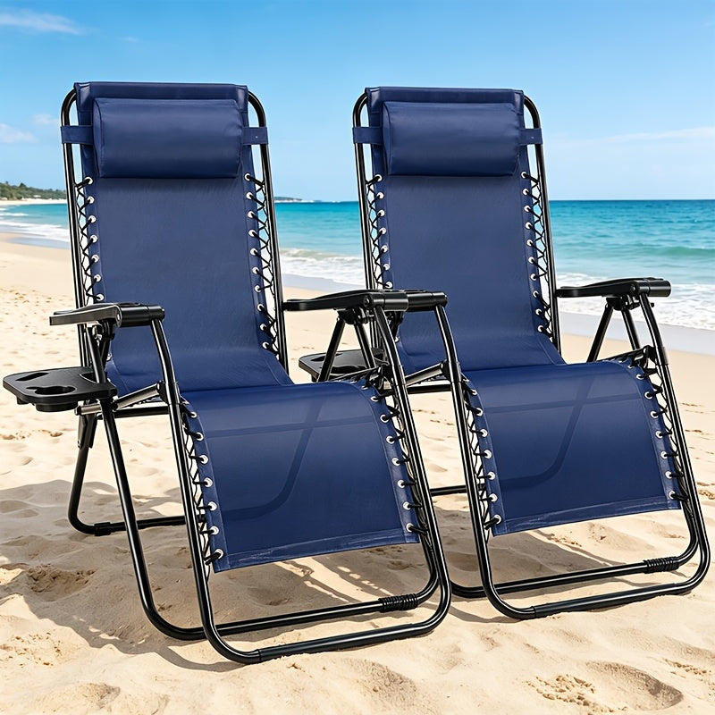 Zero Gravity Chair Set of Two with Adjustable Reclining, Listed Breathable Fabric, Cup Holder Trays and Headrest Pillow for Patio, Camping and Backyard Lounging