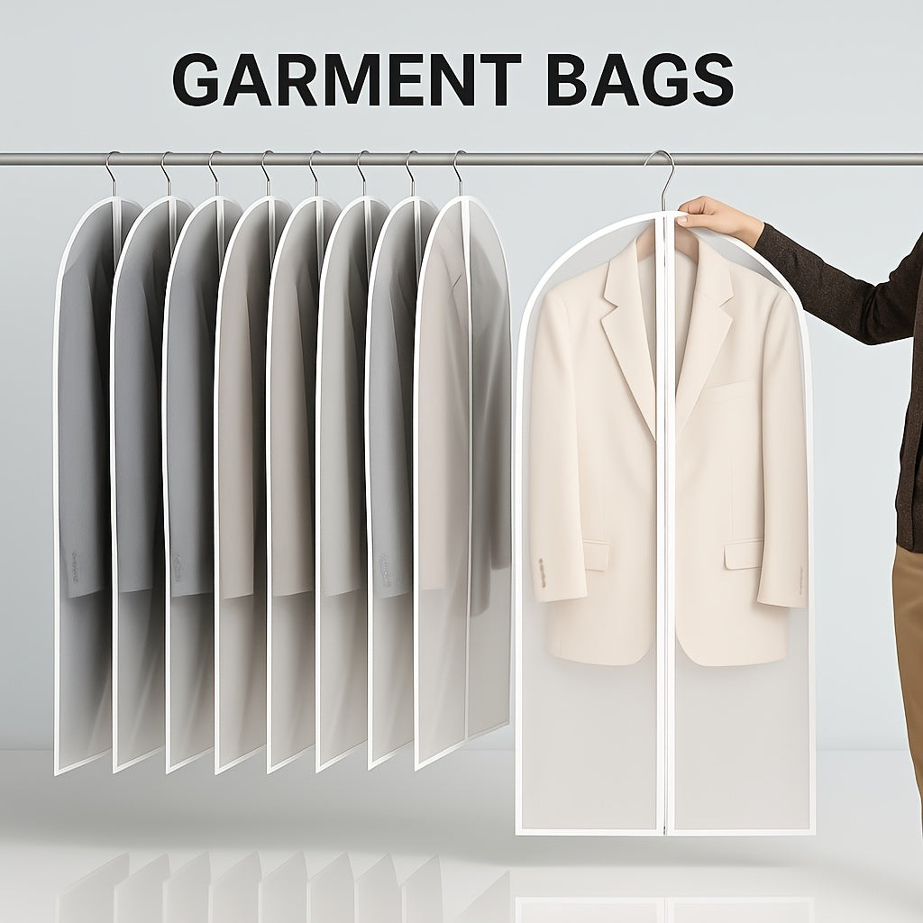 Clear PEVA Garment Bags with Full Zippers, Five-Piece 24 x 55 Inch Clothing Cover Set for Suitable Jackets, Suits and Wardrobe Organization or Travel Storage