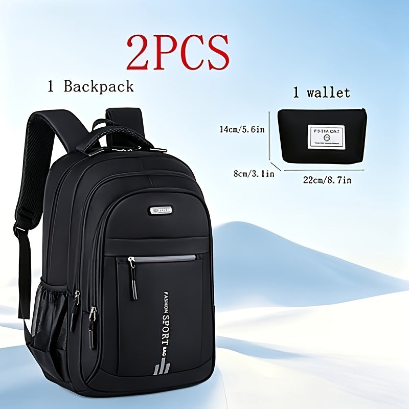 Minimalist Student Backpack in Black or Green for School, College and Everyday Commuting, Laptop-Style Travel Bag with Listed Two-Piece Package Reference