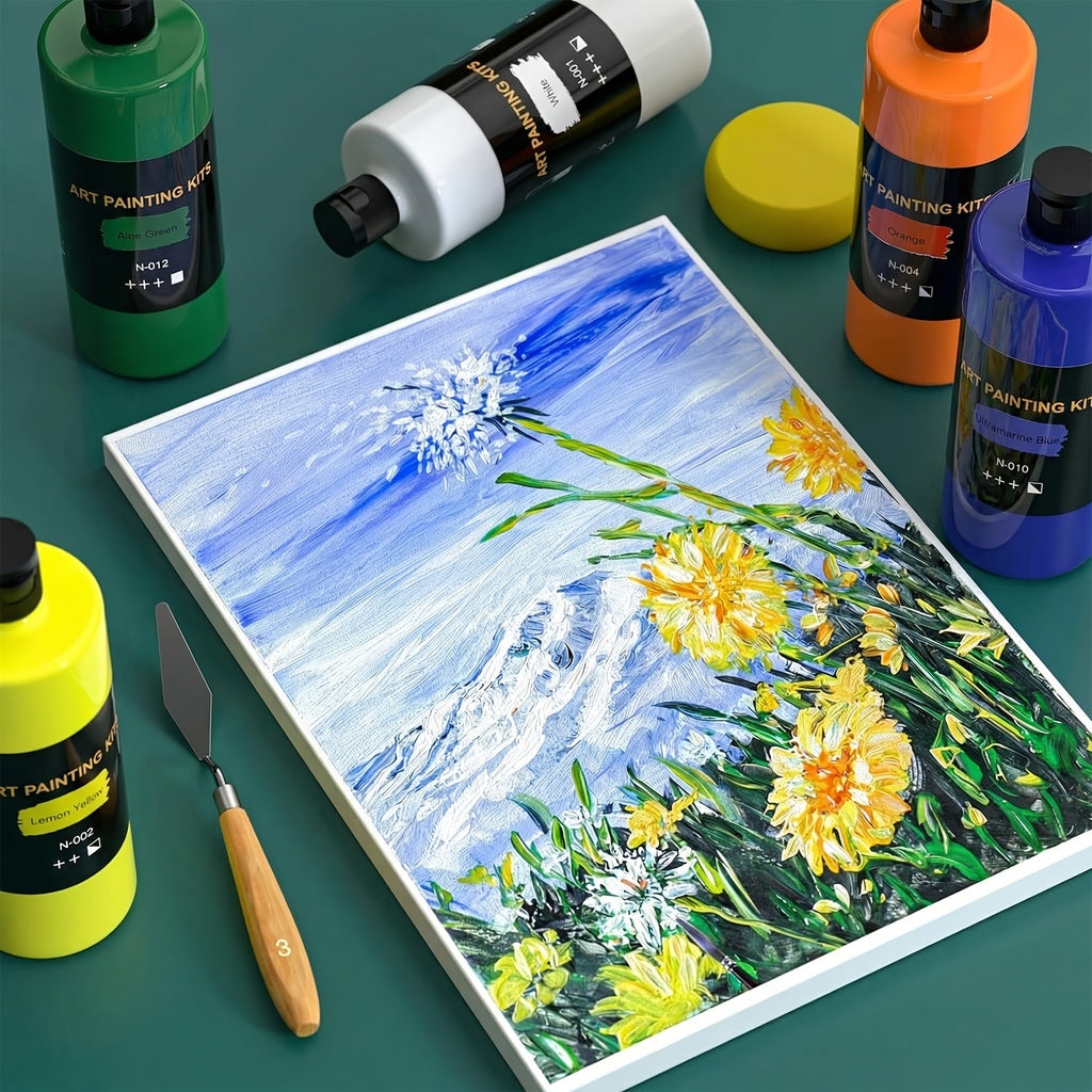 18-Color Acrylic Paint Set with Listed 8.45oz per Bottle, Painting Supplies for Canvas Studies, Decorative Ceramic and Fabric Crafts by Beginners and Hobby Artists