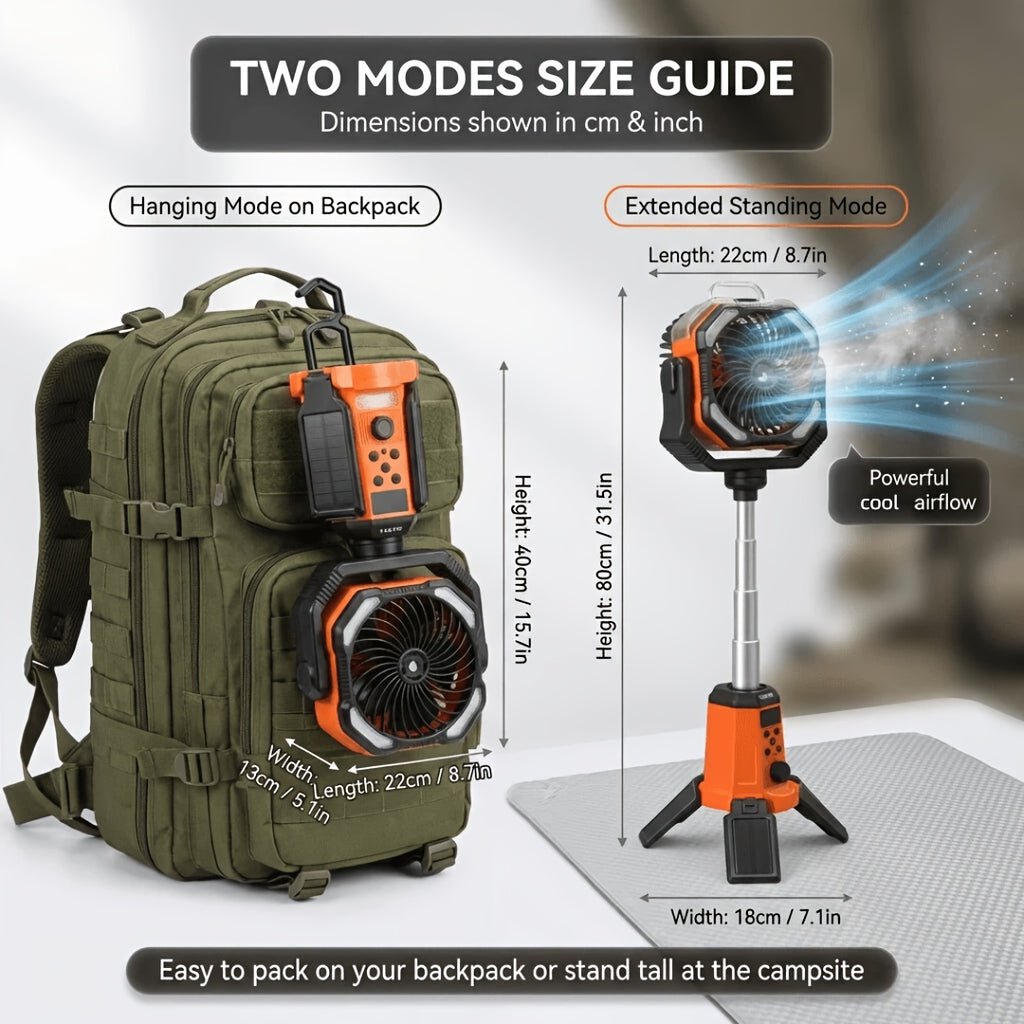 TAZTIR Camping Fan with Listed 20000mAh Battery, Basic or Mist Models in Black or Orange and a Mist+Scalable Option for Tent and Campsite Airflow