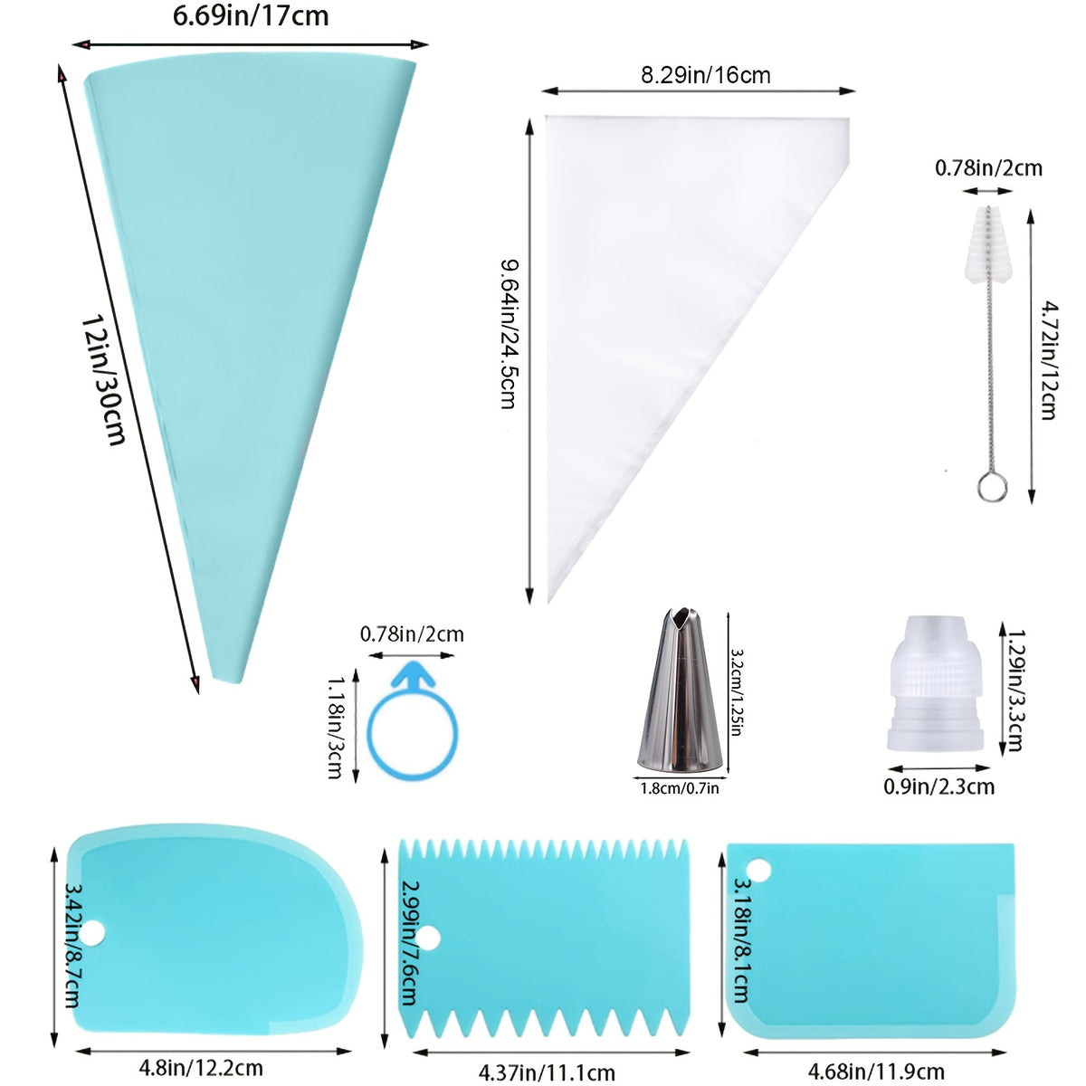 Cake Decorating Piping Kit with 10 Nozzles, 3 Couplers and Reusable Bag, Listed 40-Piece Blue or Pink Set for Cupcake Frosting and Pastry Decoration