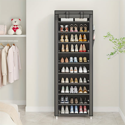 Non-Woven Shoe Cabinet with 10-Layer Storage and Narrow Space-Saving Design for Entryway, Closet, Bedroom and Dorm Footwear Organization