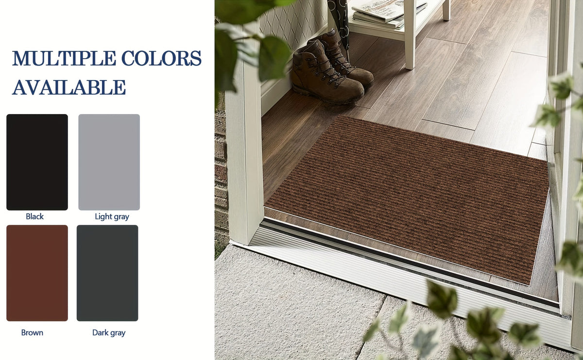 Low Profile Indoor Doormat and Entryway Runner with Grooved Surface and Listed Rubber Backing, Seven Size Options in Grey, Black or Brown for Home Entrances