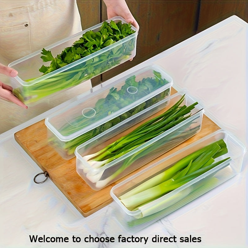 Rectangular Refrigerator Food Containers with Lids, Listed 4-Pack Reusable BPA-Free Plastic Organizers for Onions, Herbs, Garlic, Noodles and Eggs, Hand Wash Care
