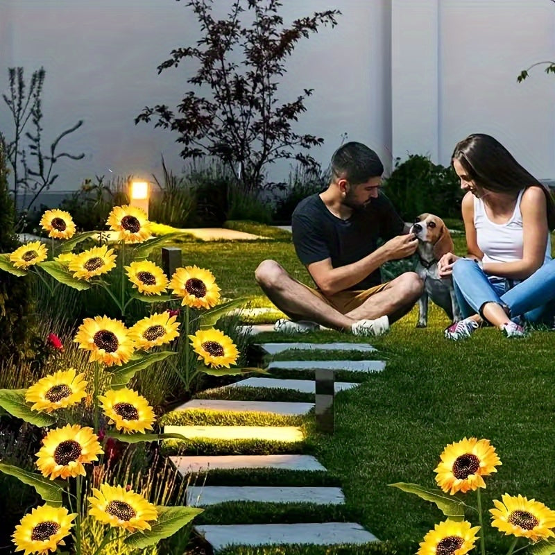 Solar Sunflower Garden Light with Warm White Glow, Automatic Switch and Included Solar Panel for Outdoor Pathways, Courtyards and Terrace Decor