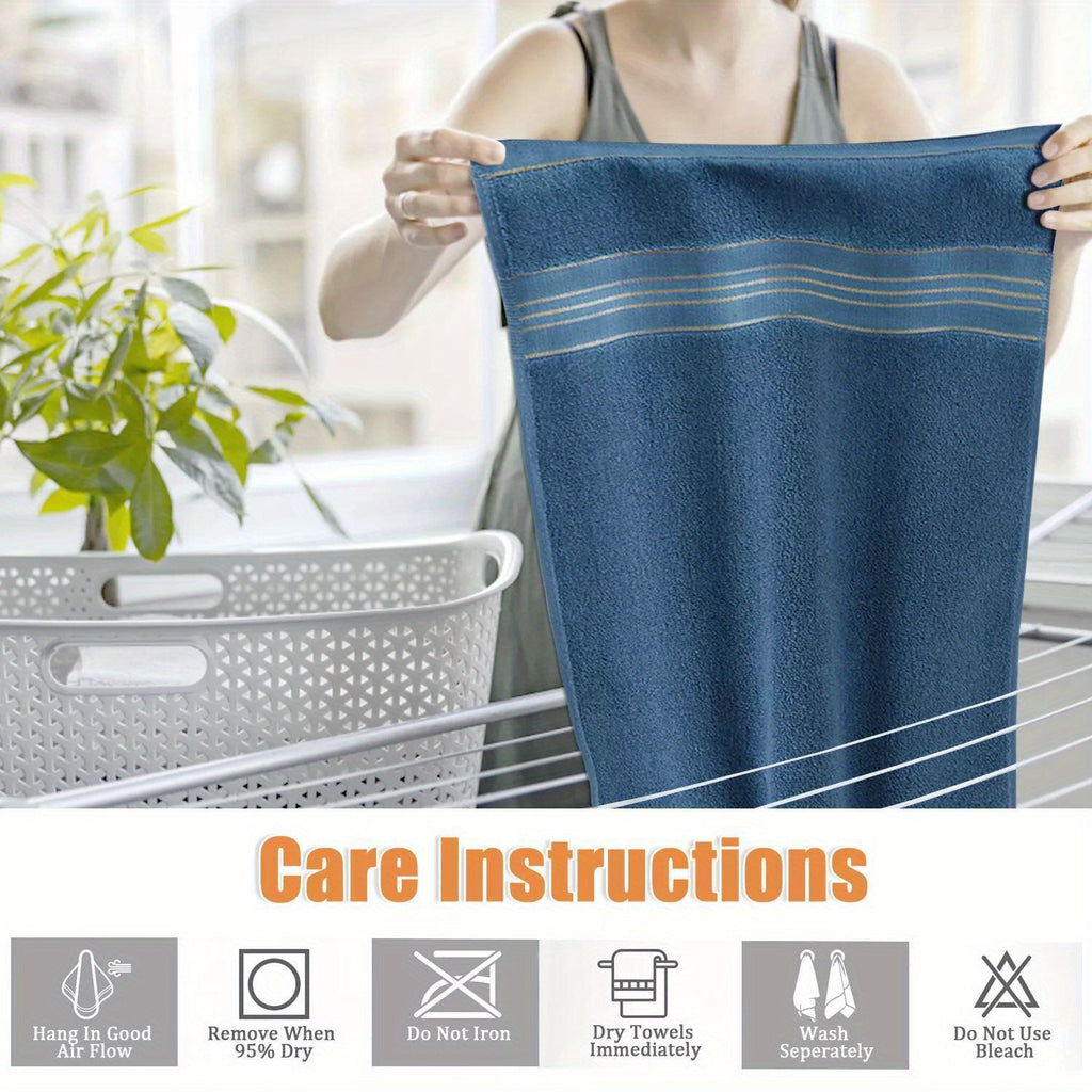 Cotton Hand Towel in Striped 100% Cotton, Single 28.35 x 12.6 Inch Bathroom Towel with Random-Color Hook and Beige, Blue or Khaki Options for Daily Hand Drying