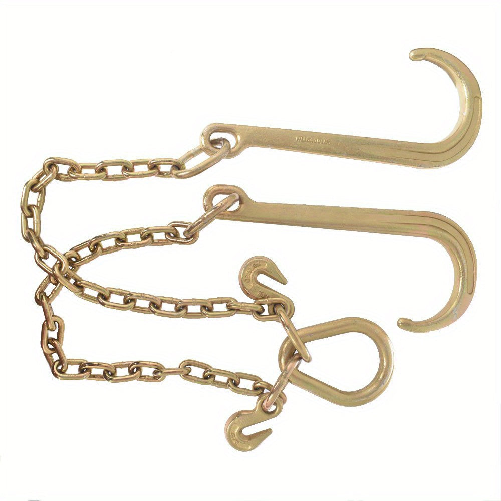 G70 V-Chain Tow Chain Set for Compatible Flatbed Vehicle Loading, Listed 5/16-Inch Chain and 2-Foot Length with J-Hooks and Grab-Hook Connections