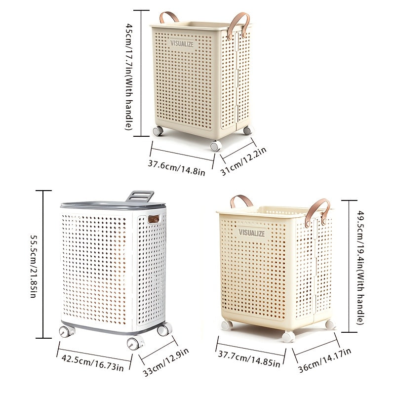 Wheeled Foldable Laundry Hamper in Cream White, Clothes Storage Basket with M, L and XL Options, Selected Inner Bag Configurations and Lidded XXL Selection