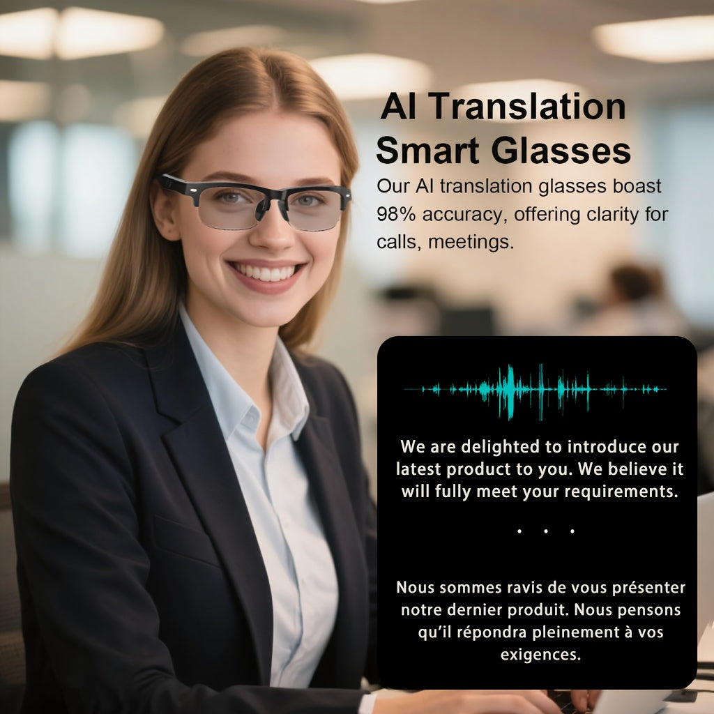 Magnetic Charging Translation Glasses for iOS and Android, Listed 160-Language AI Wearable with Microphone, Speaker and Voice Calls in Multiple Model Options