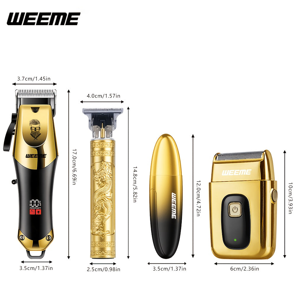 2/3/4/5pcs Hair Clippers for Men, Professional Cordless Hair Clipper Trimmer & Electric Shaver & Nose Trimmer &Body Trimmer Set, LCD Display, Barber Grooming Kit, Gift Set for Men (Gradient Golden)
