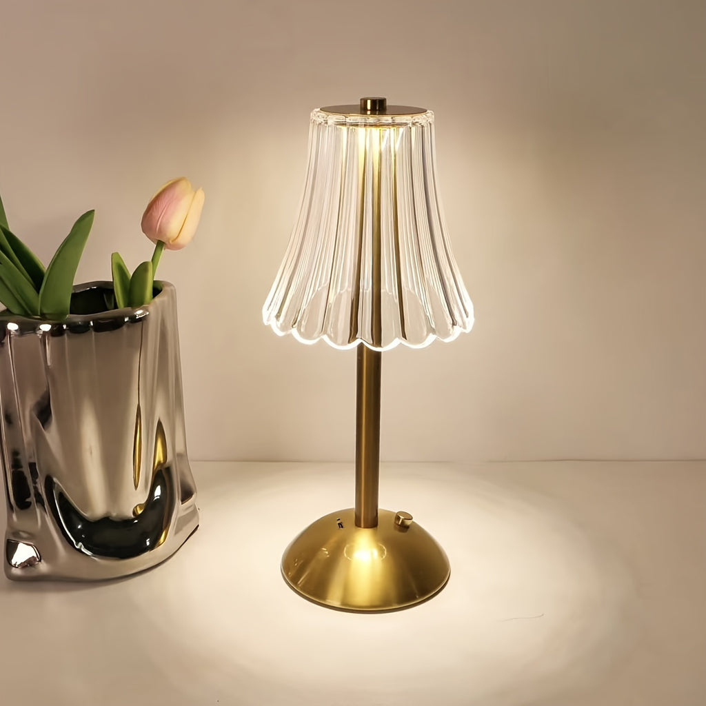 Touch Control Crystal Table Lamp with Three Light Tones, Dimmable LED Lighting, Wrought Iron Base and USB Rechargeable Battery, Single or Two-Lamp Options
