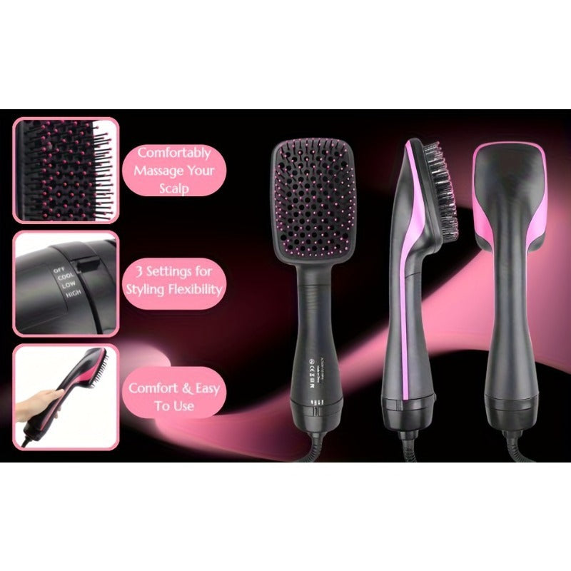 Ionic Hair Straightener Brush with 3-in-1 Hot Air Drying, Combing and Styling Functions, Pink or Yellow Hair Dryer Brush for At-Home Hair Routines