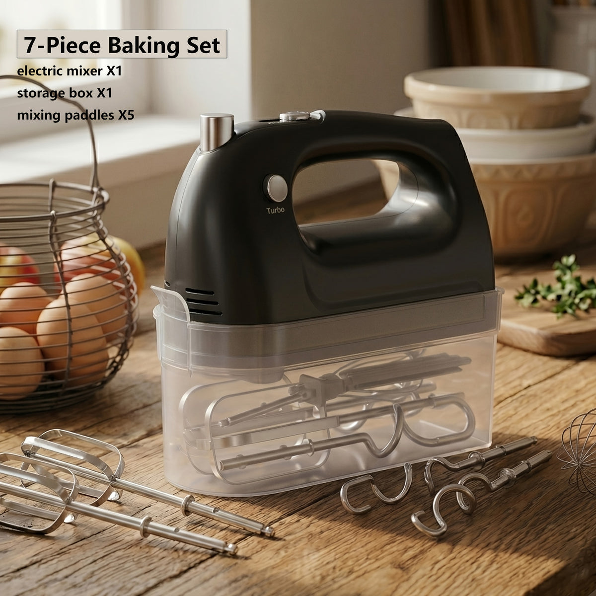 400W Hand Mixer with Five Speeds, Turbo Boost and Eject Button, Listed Five Stainless Steel Attachments and Five Color Options for Cake Batter, Eggs and Cream