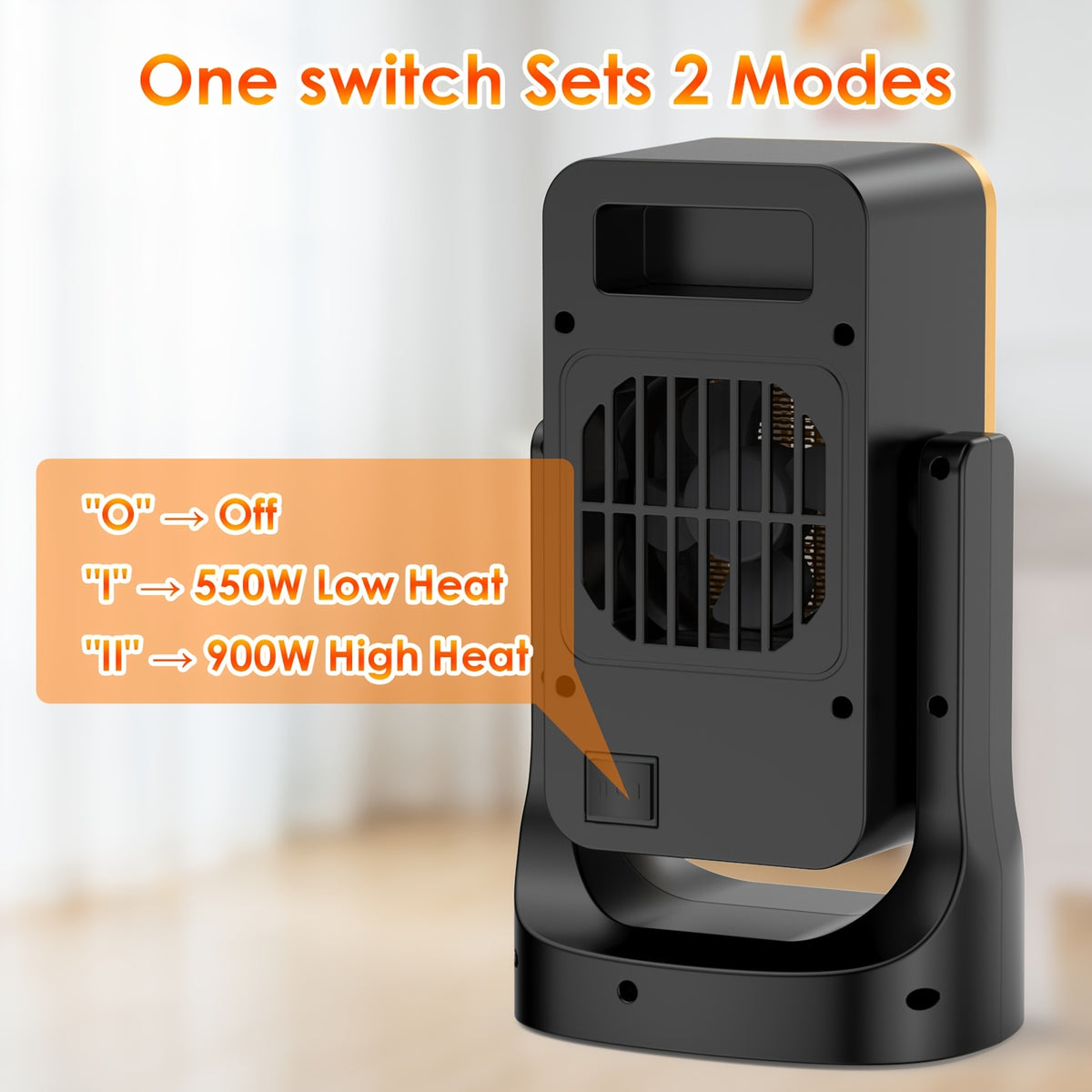 Compact Indoor Heater with Listed PTC Ceramic Heating, Thermostat and Three Fan Speeds, White or Black 500E and 1500 Option Labels for Supervised Room Warmth
