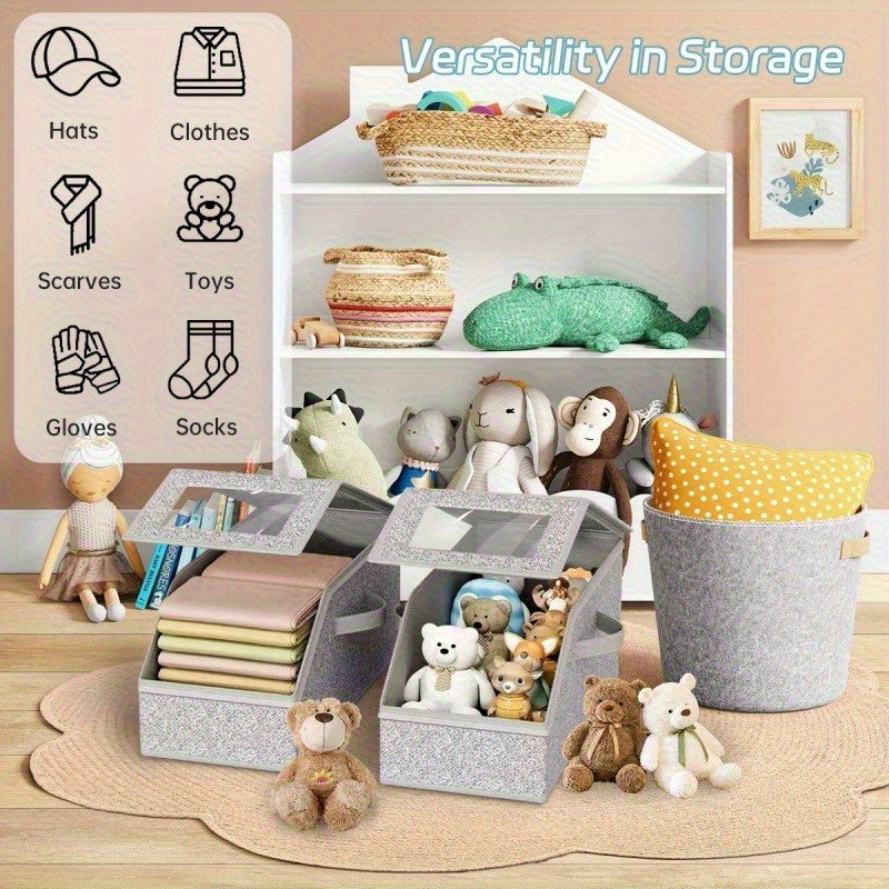 Stackable Baseball Cap Storage Boxes with Clear Viewing Window, Gray Hat Organizers in 2 or 4-Piece Sets for Closet Shelves, Socks and Small Accessories